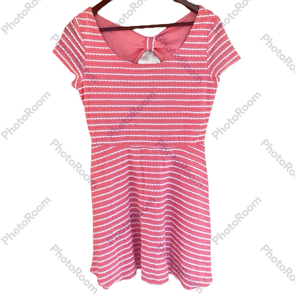 Paper Doll, Pink/white Striped Dress, Size L, Bow & Cutout Back, Knee Length